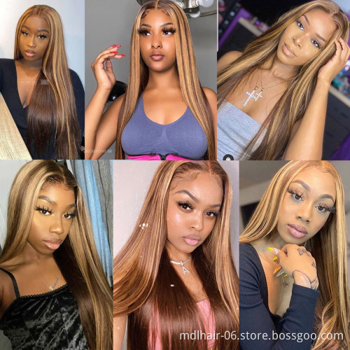 13X4 Lace Frontal Wigs Human Hair Highlight Brazilian Virgin Hair Straight Transparent Lace Wigs Cuticle Aligned Hair
